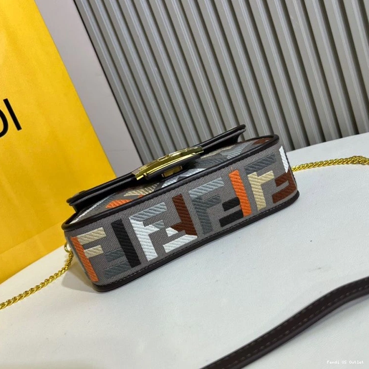 Cheap HOT FF Canvas Fendi Bag In Baguette Multi Grey Mini Motif 0720